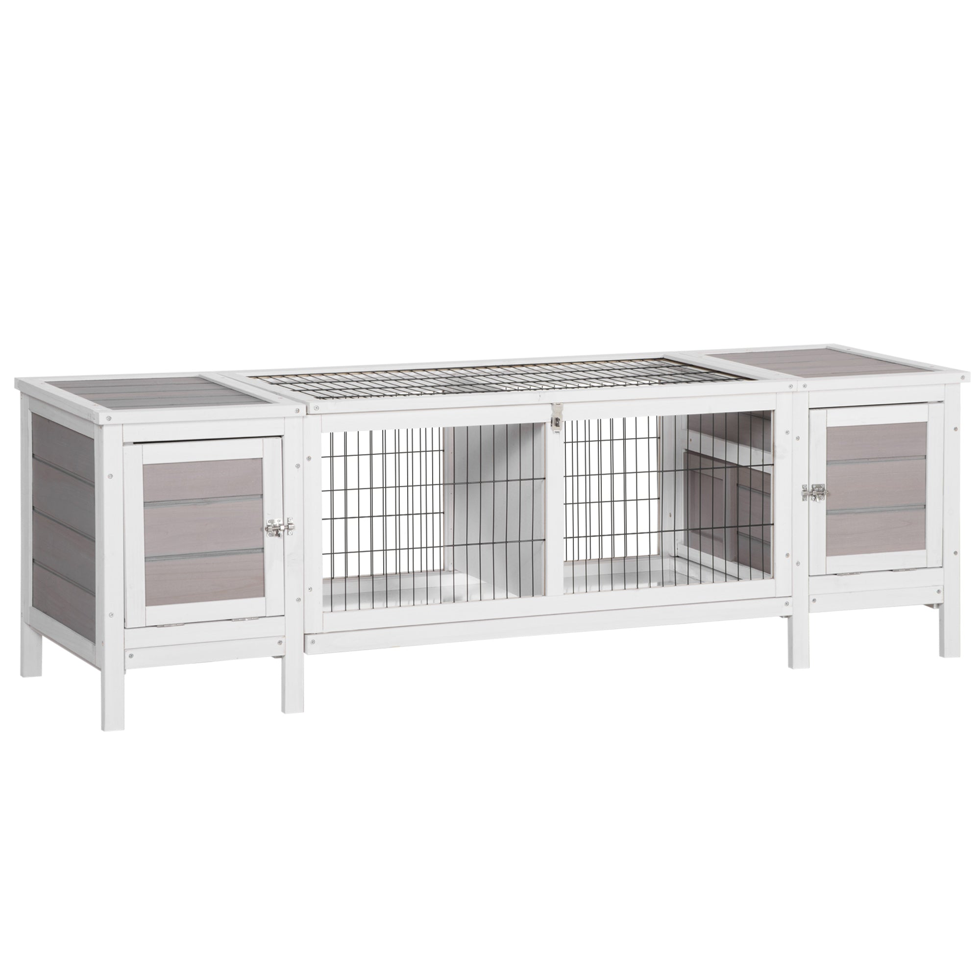 Wooden Rabbit Hutch, Guinea Pig Cage, Separable Bunny Run, Small Animal House for Indoor with Slide-out Tray, 161 x 50.5 x 53.3cm, Grey-1