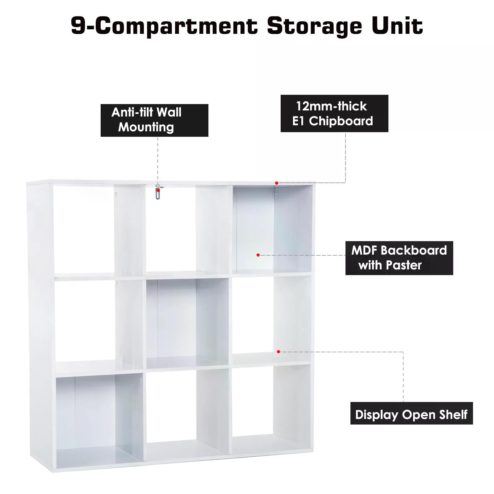 Wooden 9 Cube Storage Unit w/3 Tier Shelves Organiser Display Rack Living Room Bedroom Furniture - White-3