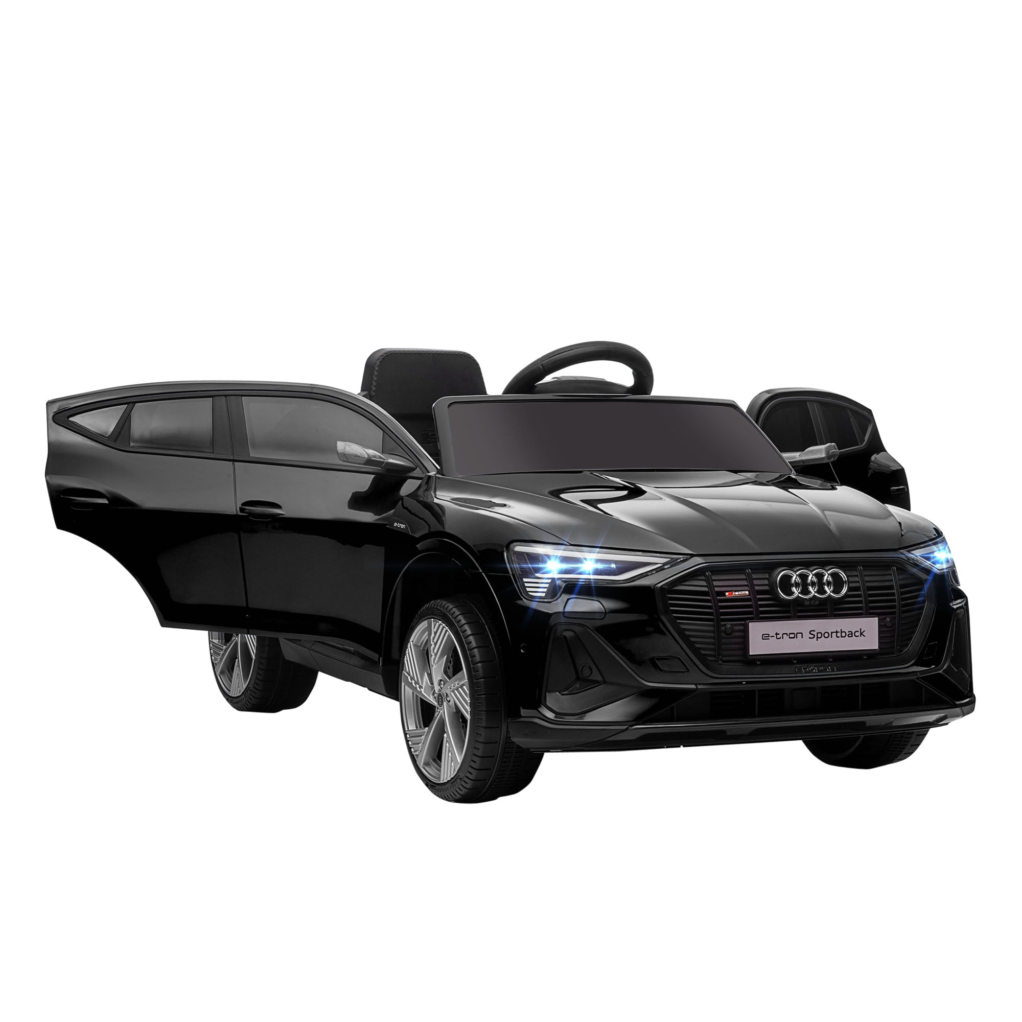 12V Audi E-tron Licensed Ride On Car, Two Motors Battery Powered Toy with Remote Control, Lights, Music, Horn, Black-0