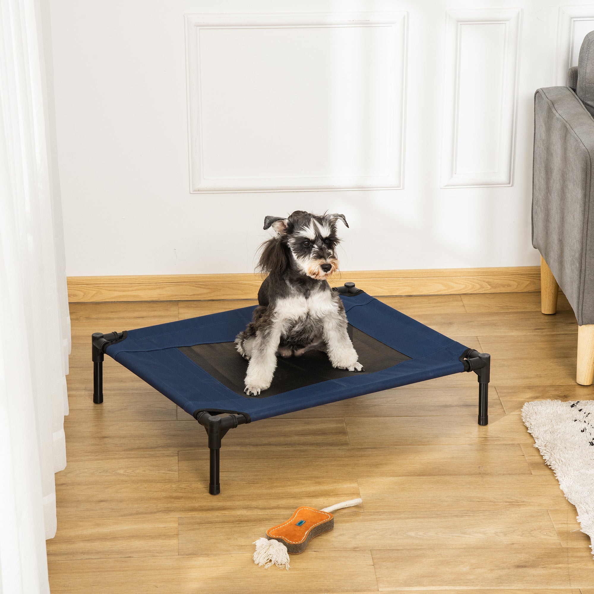 Dog Cat Puppy Pet Elevated Raised Cot Bed Portable Camping Basket – Blue (Medium)-1