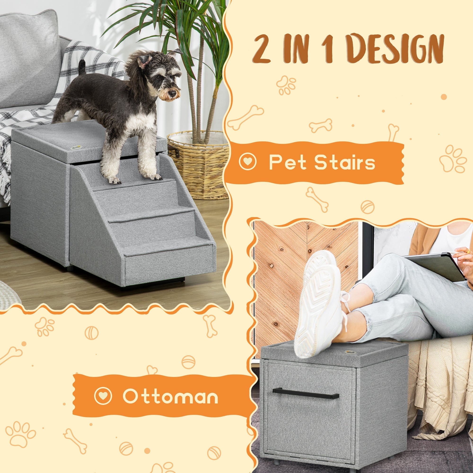 2 in 1 Dog Steps Ottoman, 4-Tier Pet Stairs for Small Medium Dogs and Cats, with Storage Compartment-4