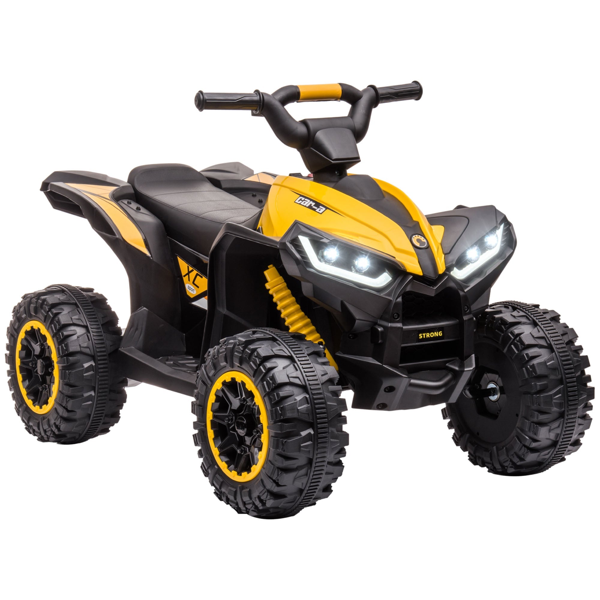 12V Quad Bike with Forward Reverse Functions, Ride on Car ATV Toy with High/Low Speed, Slow Start, Suspension System, Horn, Music, Yellow-0