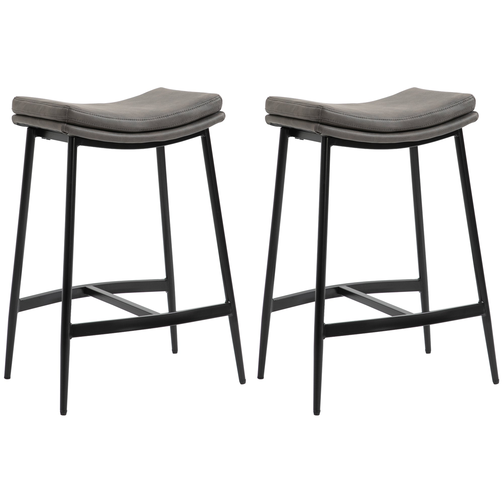 Kitchen Stools Set of 2, Microfibre Upholstered Barstools, Industrial Bar Chairs with Curved Seat and Steel Frame-0