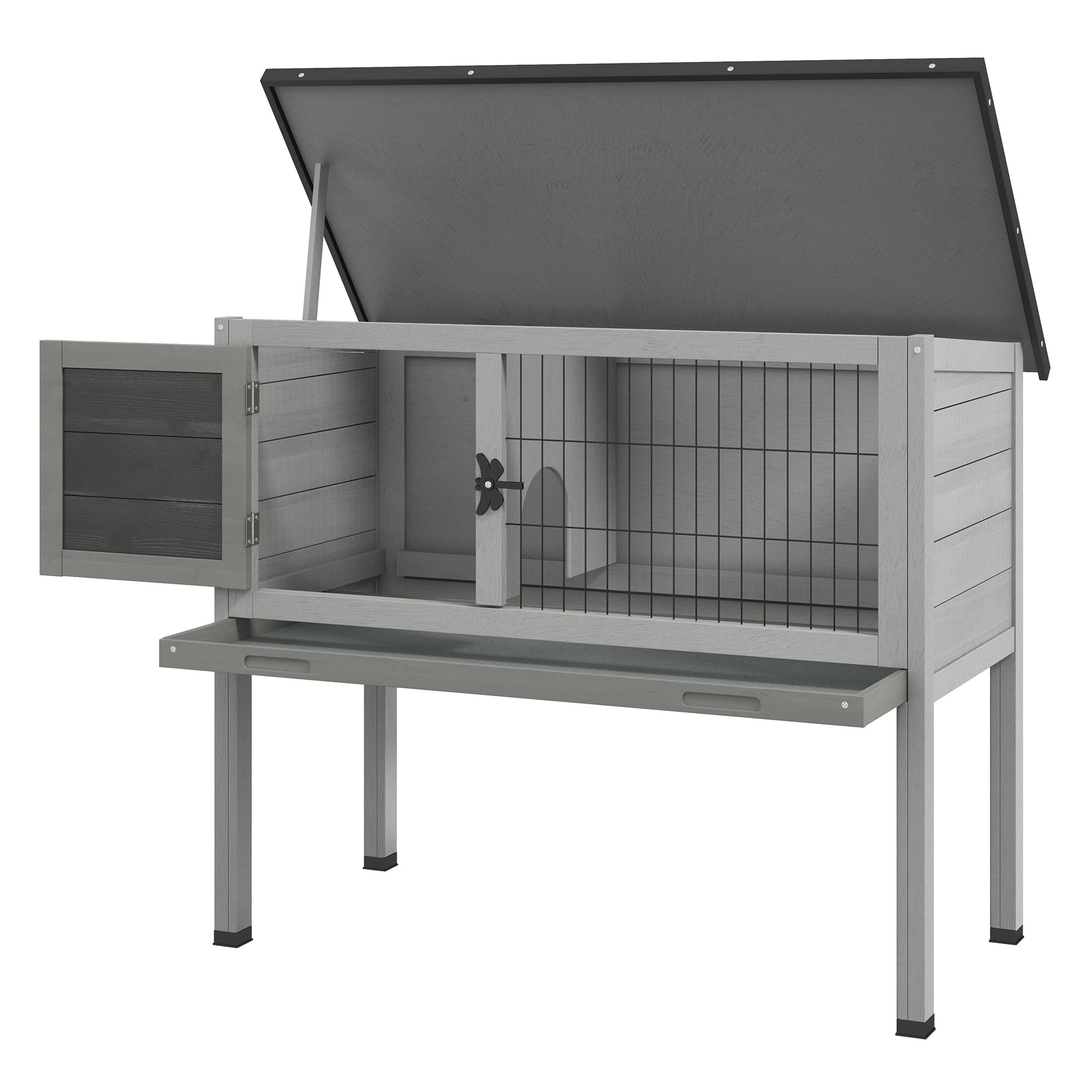 Wooden Rabbit Hutch Guinea Pig Hutch Bunny Cage Garden Built in Tray Openable Asphalt Roof Small Animal House 84 x 43 x 70 cm Grey-0