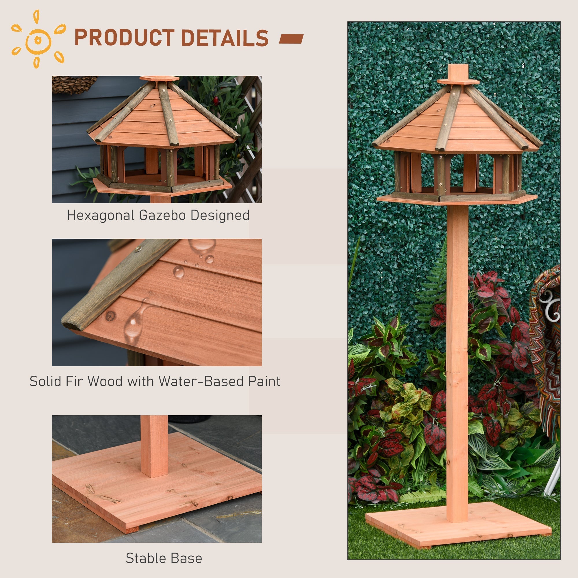 Wooden Bird Feeder Bird Table Bird House Playstand with Water-resistant Roof 130cm for Outside Use Brown-4