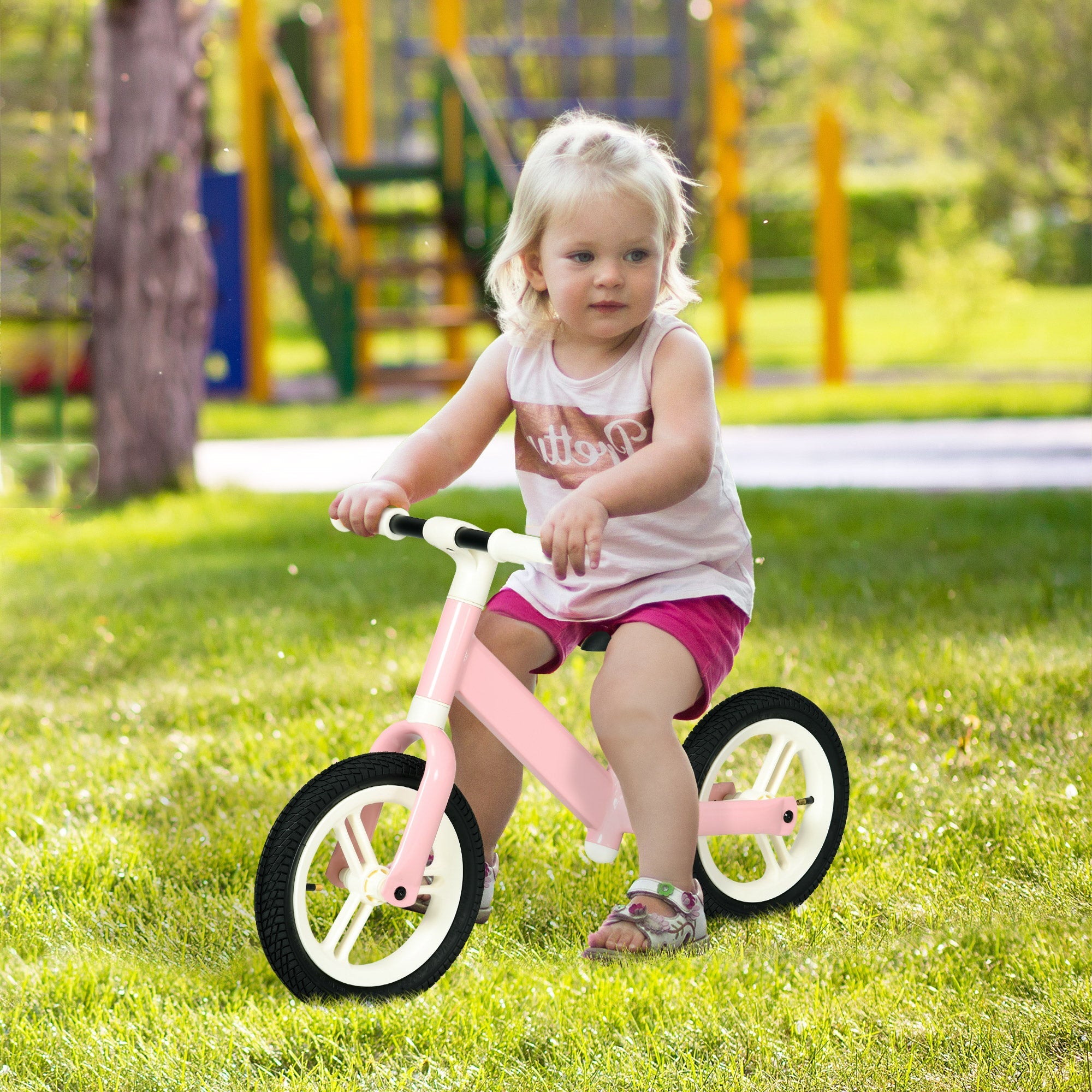 12" Kids Balance Bike, No Pedal Training Bike for Children with Adjustable Seat, 360° Rotation Handlebars - Pink-1