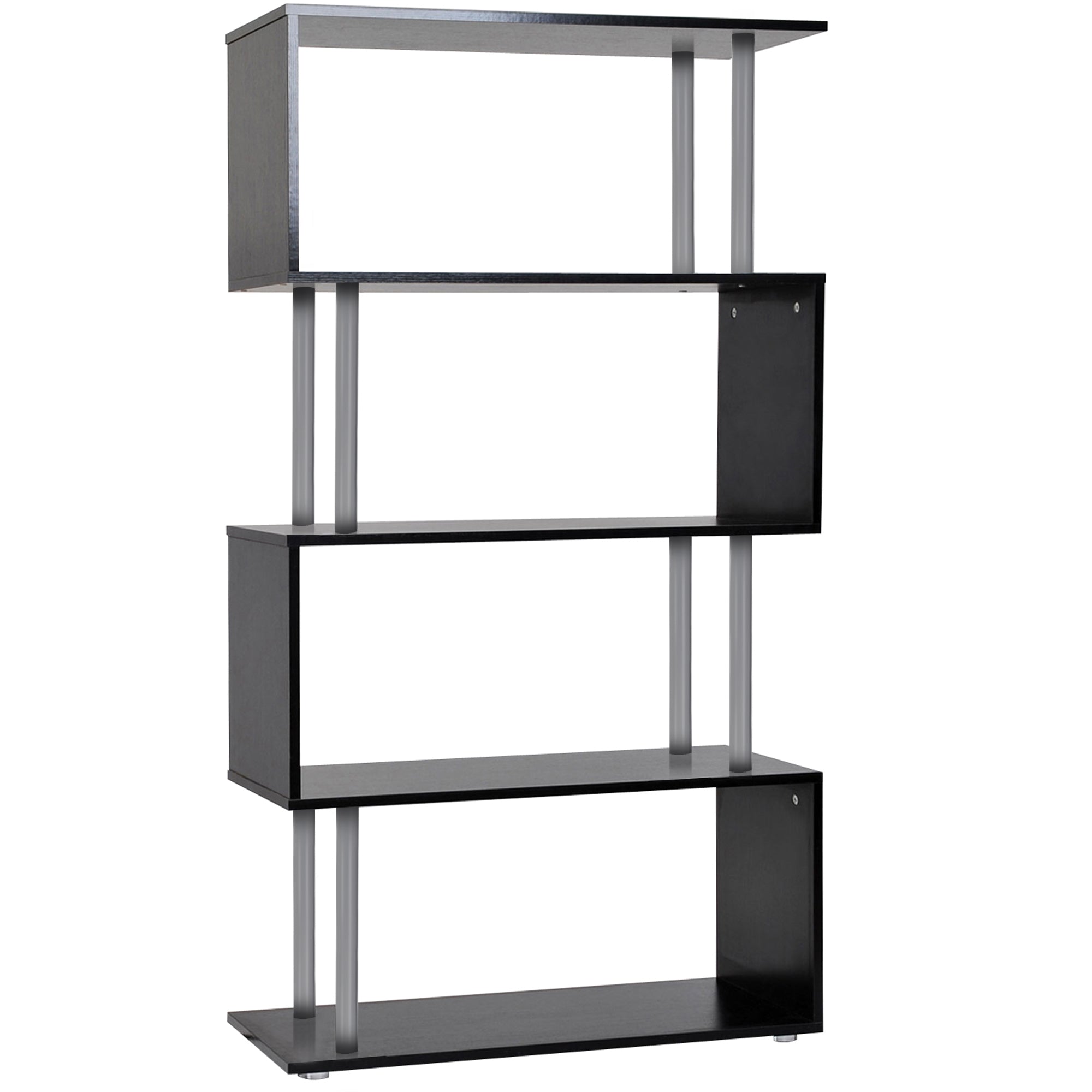 Wooden S Shape Bookcase Bookshelf Dividers Storage Display Unit Black-0