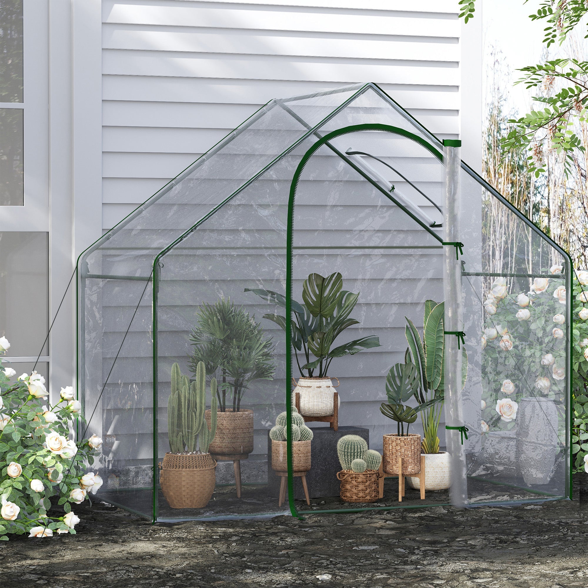 Walk In PVC Greenhouse Garden Outdoor Flower Planter Steel Frame w/ Zipped Door & Window 180 x 100 x 168CM White-1