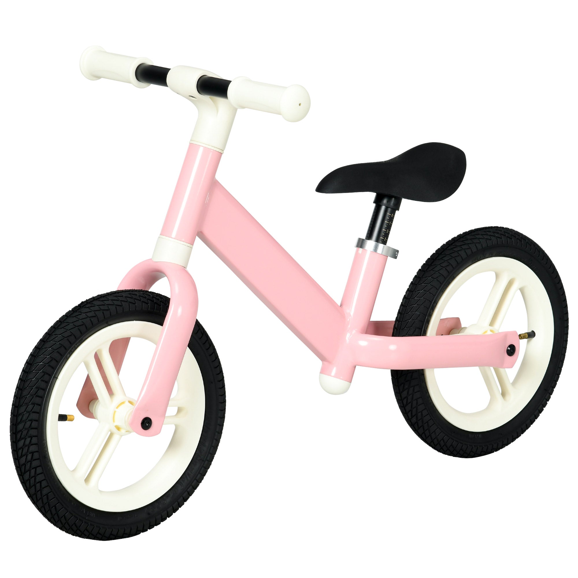 12" Kids Balance Bike, No Pedal Training Bike for Children with Adjustable Seat, 360° Rotation Handlebars - Pink-0