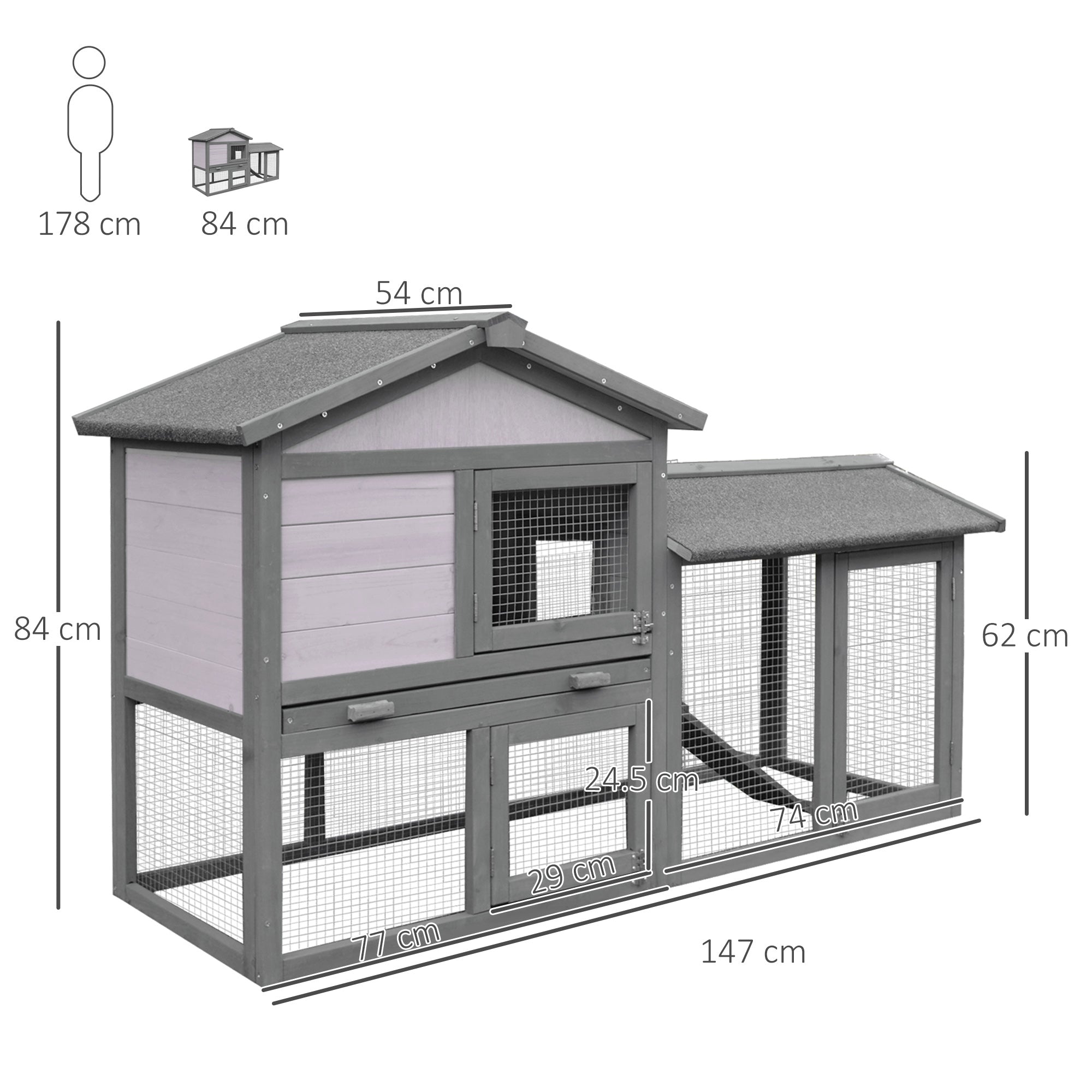 Wooden Double Tier Rabbit Guinea Pig Hutch Small Animal House Water Resistant Roof Ramp 147 x 54 x 84 cm-2