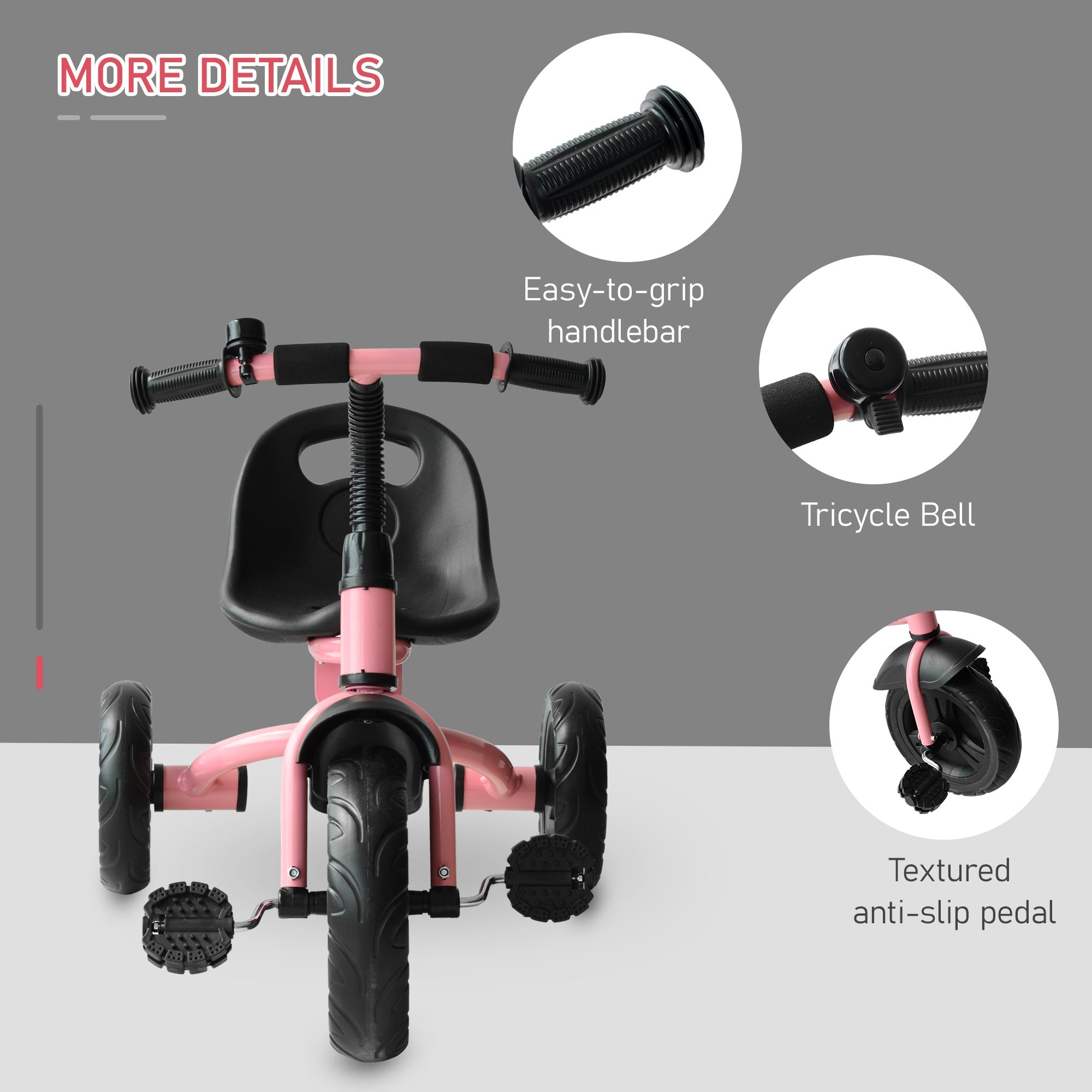 Ride On Tricycle 3 Wheels Pedal Trike for ages over 18 months Toddlers, Pink-4