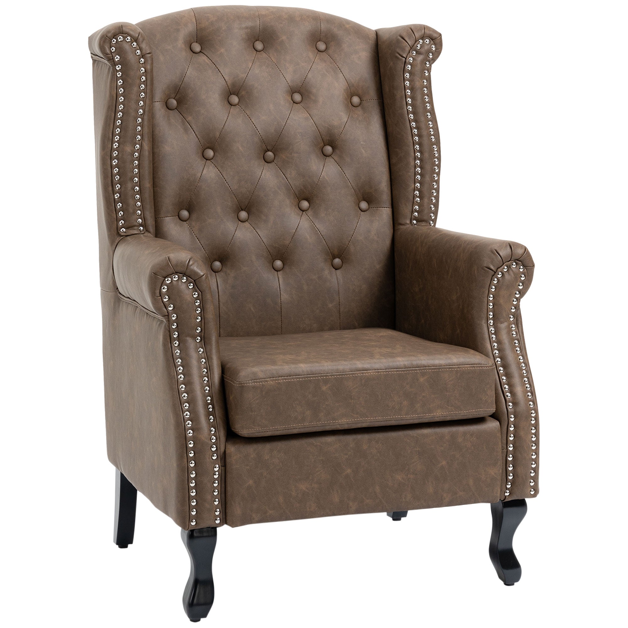 Wingback Accent Chair Tufted Chesterfield-style Armchair with Nail Head Trim for Living Room Bedroom Brown-0