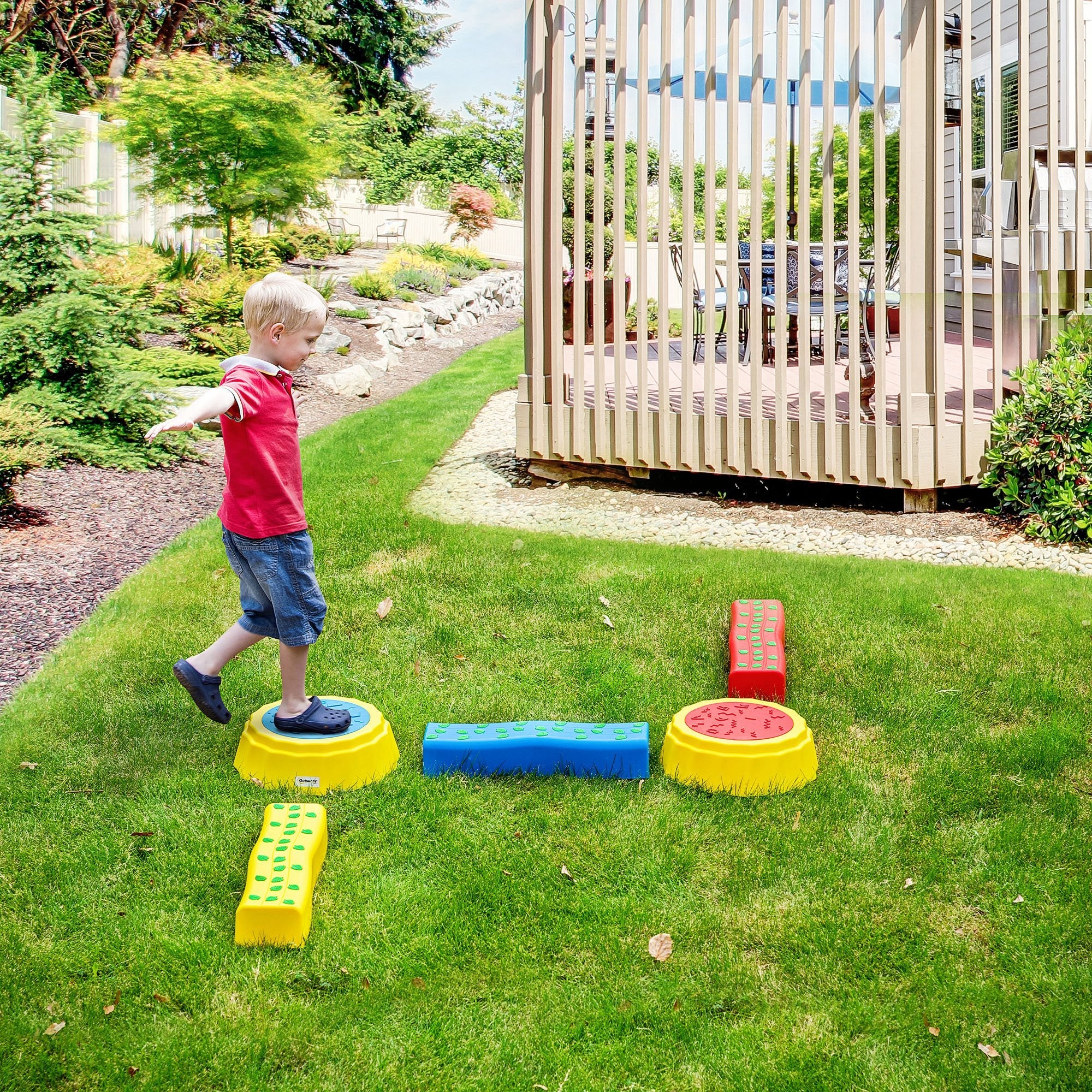 5pcs Kids Balance Beam, Balance Bridge with Non-slip Surface & Bottom, Stackable Stepping Stones for toddler, Strength Coordination Training-1